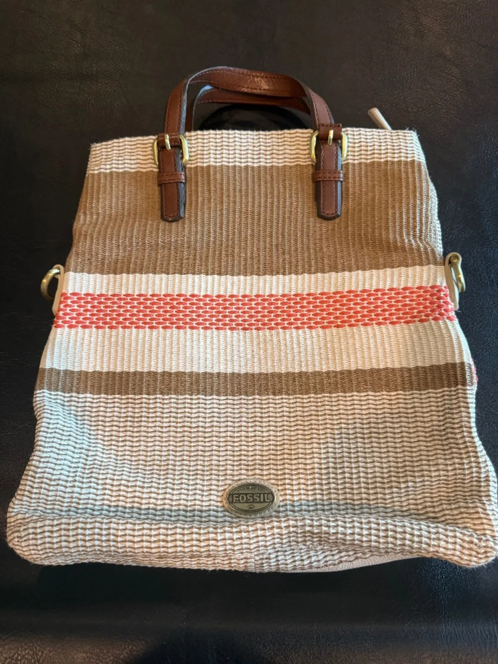 Fossil Explorer Fold Over Tote Purse with Strap Canvas Bag